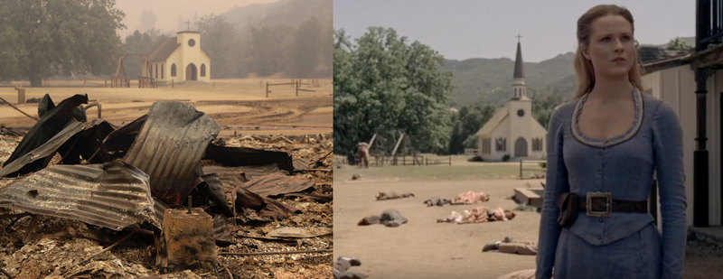 Paramount Ranch on Friday (left) and a screenshot from Westworld, which shot at the same location for seasons 1 and 2
